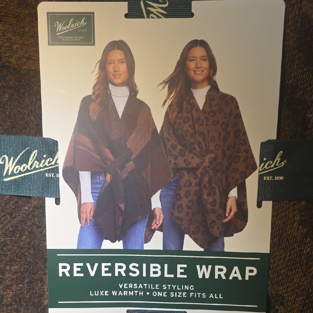 Woolrich Reversible Wrap in Brown and Animal Print